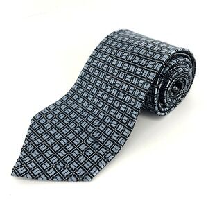Charvet Place Vendome Silk Tie Blue Black Geometric Pattern Made in France Mens